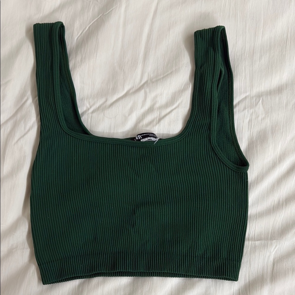 Zara Green Ribbed Sleeveless Crop Top
